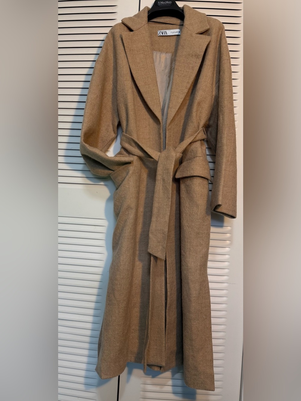 Zara 100% Wool Camel Belted Wrap Coat – Classic Long Trench Coat